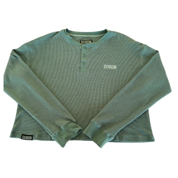Dixxon Waffle Knit Women's Long Sleeve Crop Tee Green 2xl Comfy - Picture 1 of 6